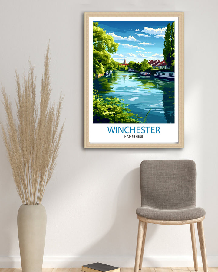 Winchester England Print Historic City Art Winchester Cathedral Poster English Heritage Wall Decor Hampshire Town Illustration British