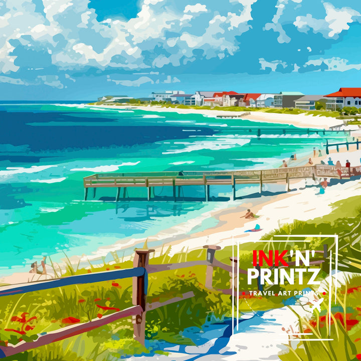 Destin Florida Poster Emerald Coast Art White Sand Beach Poster Gulf of Mexico