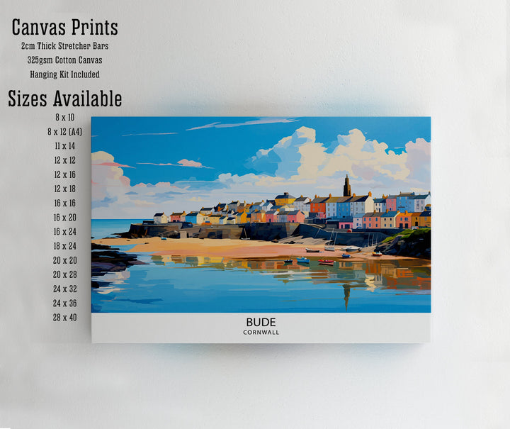 Bude Cornwall Print Coastal Town Art Cornish Seaside Poster Bude Beach Wall Decor North Cornwall Landscape English Beach Town Illustration