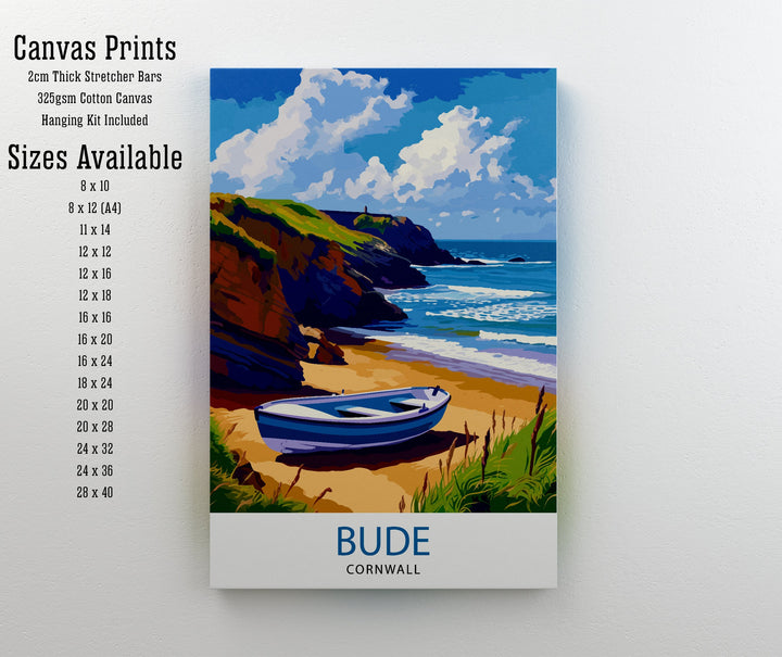 Bude Cornwall Print Coastal Town Art Cornish Seaside Poster Bude Beach Wall Decor North Cornwall Landscape English Beach Town Illustration