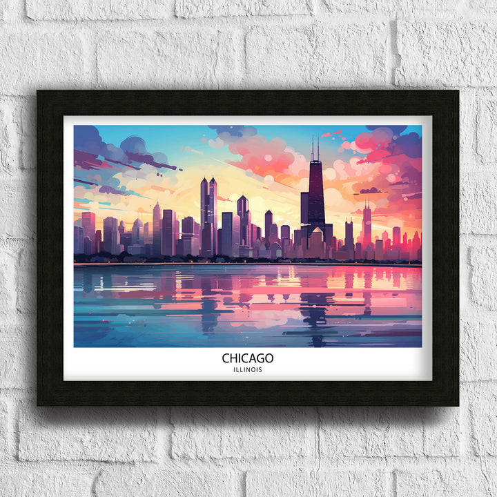 Chicago Travel Print Chicago Wall Art Chicago Poster Chicago Illinois Print Chicago Skyline Art Travel Decor Chicago Gift