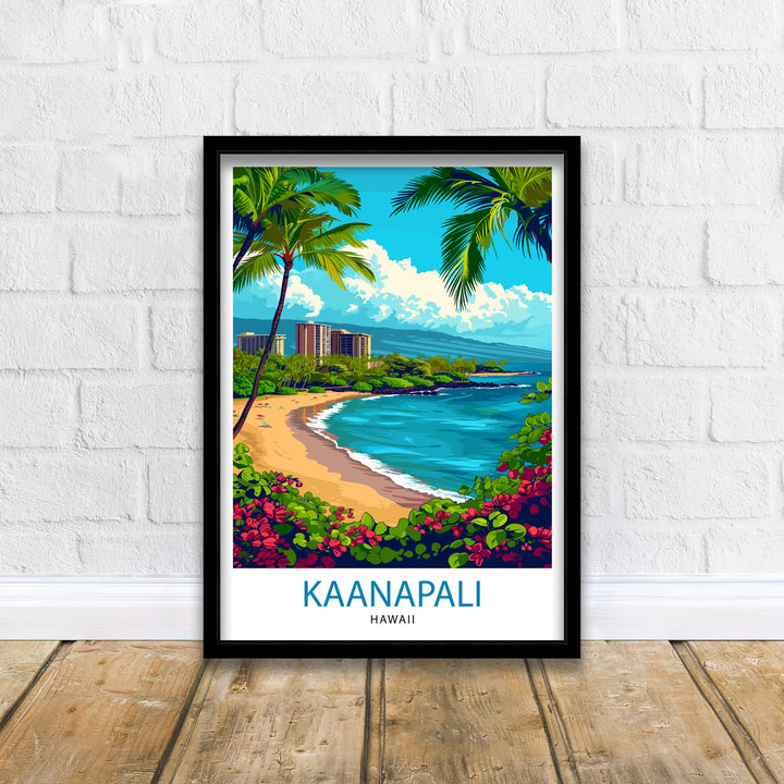 Kaanapali Beach Travel Poster Hawaii Wall Art Maui Island Decor Kaanapali Beach Illustration Travel Poster Gift Beach House Decor