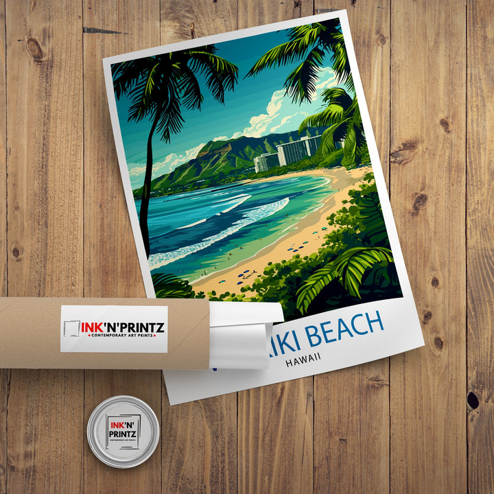 Waikiki Beach Oahu Travel Poster