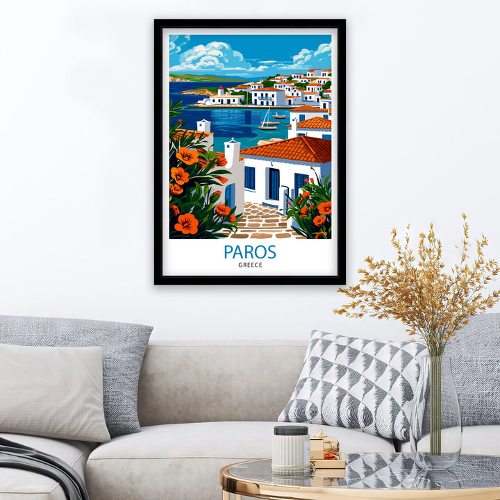 Paros Greece Print Greek Island Art Cyclades Seascape Poster Paros Beach Wall Decor Aegean Sea Illustration Mediterranean Travel Artwork