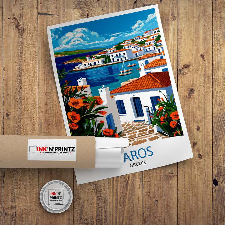 Paros Greece Print Greek Island Art Cyclades Seascape Poster Paros Beach Wall Decor Aegean Sea Illustration Mediterranean Travel Artwork