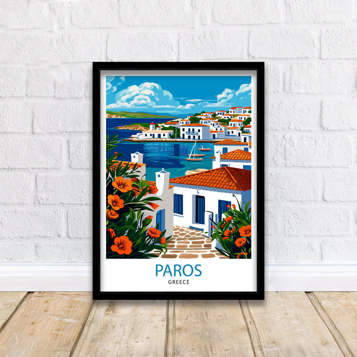 Paros Greece Print Greek Island Art Cyclades Seascape Poster Paros Beach Wall Decor Aegean Sea Illustration Mediterranean Travel Artwork