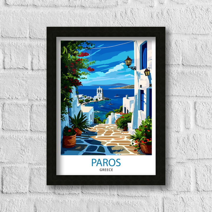 Paros Greece Print Greek Island Art Cyclades Seascape Poster Paros Beach Wall Decor Aegean Sea Illustration Mediterranean Travel Artwork