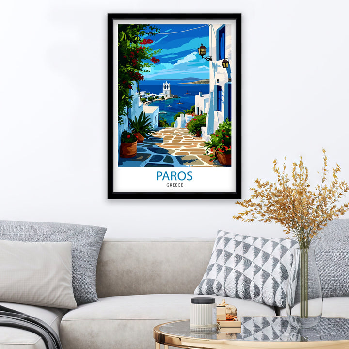 Paros Greece Print Greek Island Art Cyclades Seascape Poster Paros Beach Wall Decor Aegean Sea Illustration Mediterranean Travel Artwork