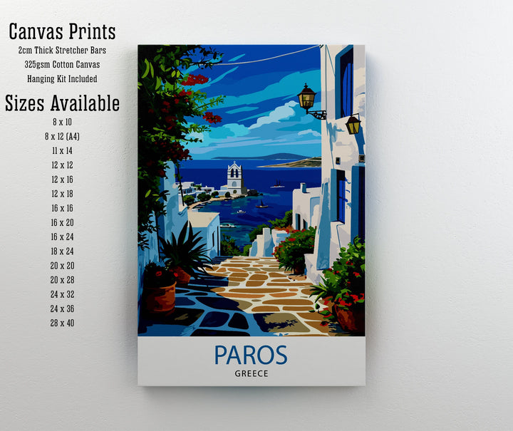 Paros Greece Print Greek Island Art Cyclades Seascape Poster Paros Beach Wall Decor Aegean Sea Illustration Mediterranean Travel Artwork
