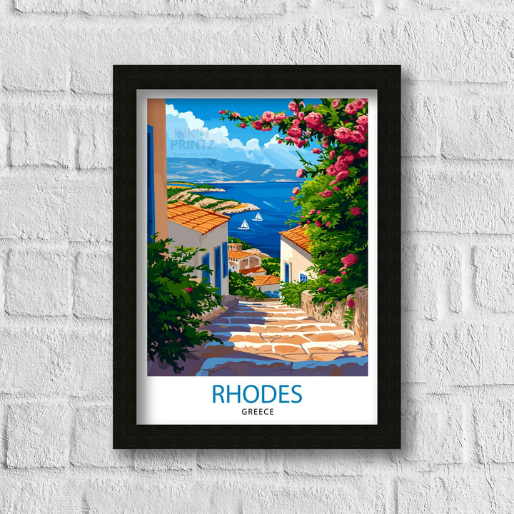Rhodes Greece Travel Print Rhodes Island Wall Decor Rhodes Greece Poster Greek Island Travel Prints Rhodes Art Print Rhodes Illustration