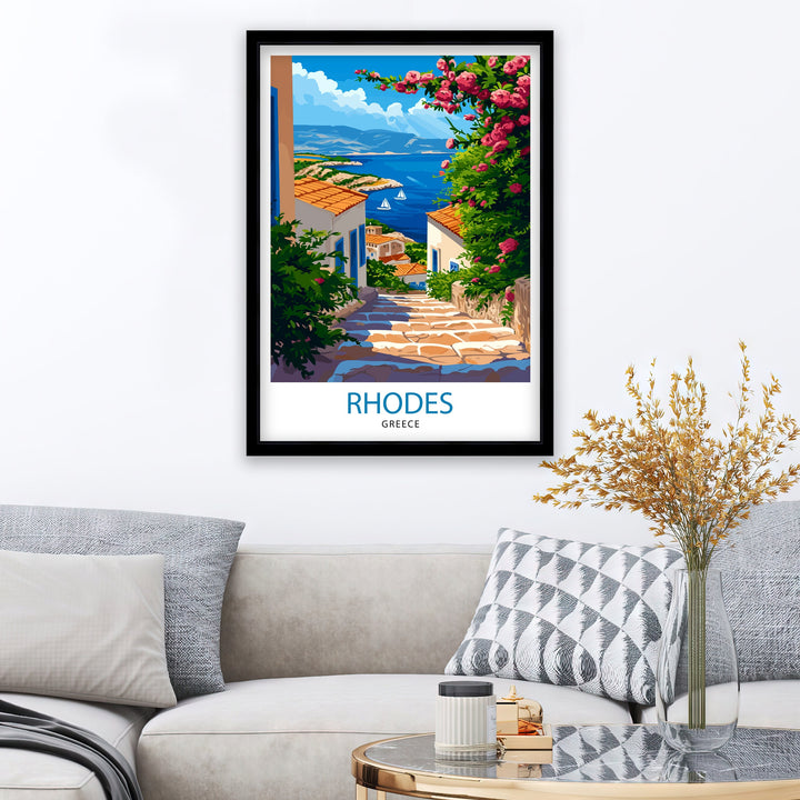 Rhodes Greece Travel Print Rhodes Island Wall Decor Rhodes Greece Poster Greek Island Travel Prints Rhodes Art Print Rhodes Illustration