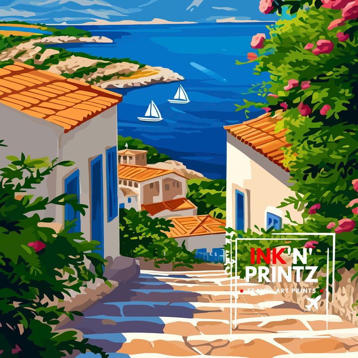 Rhodes Greece Travel Print Rhodes Island Wall Decor Rhodes Greece Poster Greek Island Travel Prints Rhodes Art Print Rhodes Illustration