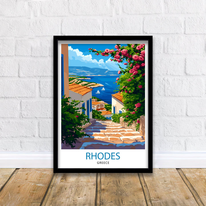 Rhodes Greece Travel Print Rhodes Island Wall Decor Rhodes Greece Poster Greek Island Travel Prints Rhodes Art Print Rhodes Illustration