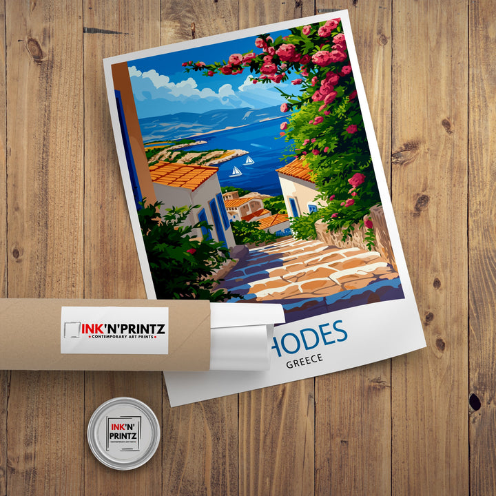 Rhodes Greece Travel Print Rhodes Island Wall Decor Rhodes Greece Poster Greek Island Travel Prints Rhodes Art Print Rhodes Illustration