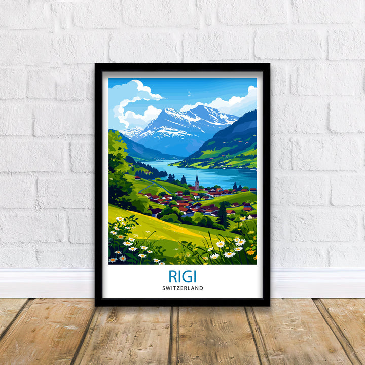 Rigi Switzerland Print Swiss Mountain Art Lake Lucerne View Poster Alpine Landscape Decor Rigi Kulm Summit Illustration Hiking Adventure