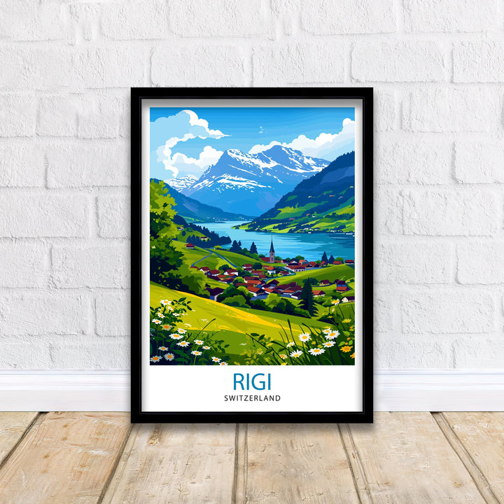 Rigi Switzerland Print Swiss Mountain Art Lake Lucerne View Poster Alpine Landscape Decor Rigi Kulm Summit Illustration Hiking Adventure