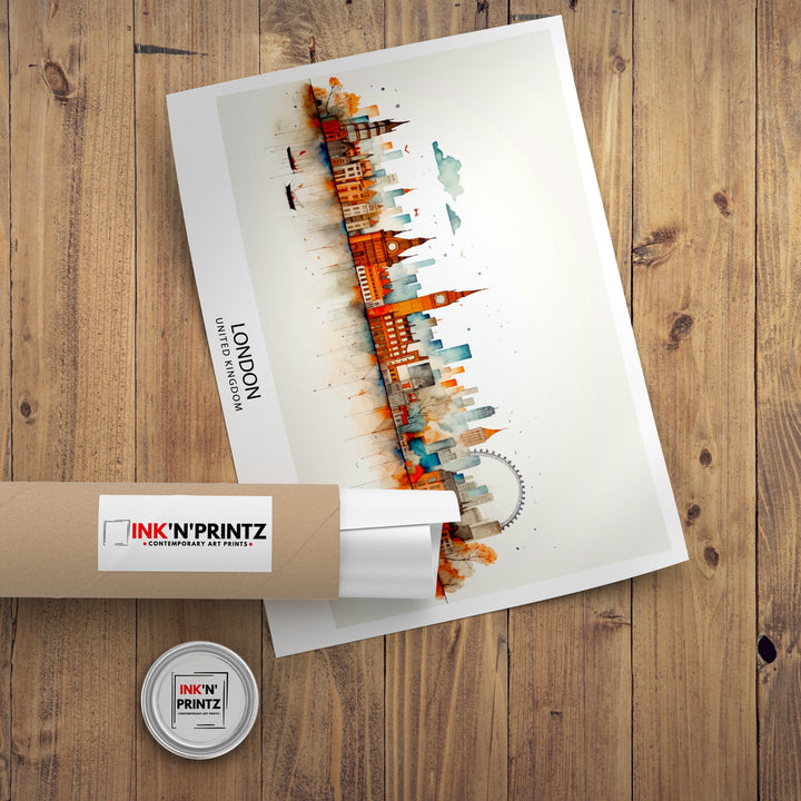 London Skyline Poster Iconic Cityscape Art London Landmarks Poster England Capital