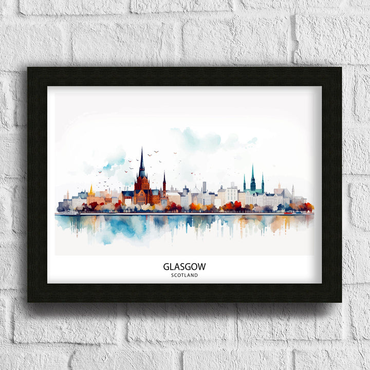 Glasgow Skyline Art Poster Scottish Cityscape Poster Urban Glasgow
