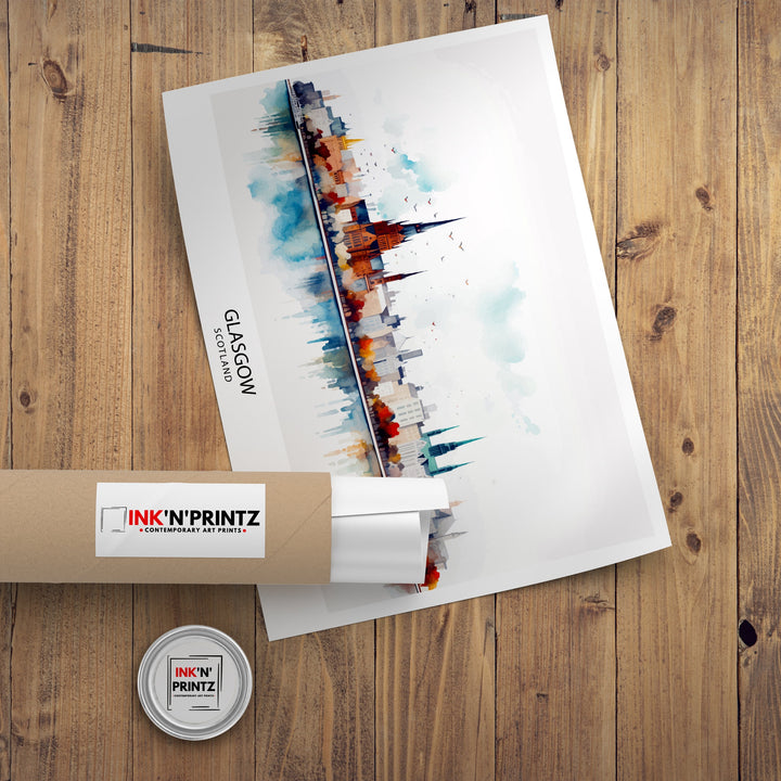 Glasgow Skyline Art Poster Scottish Cityscape Poster Urban Glasgow