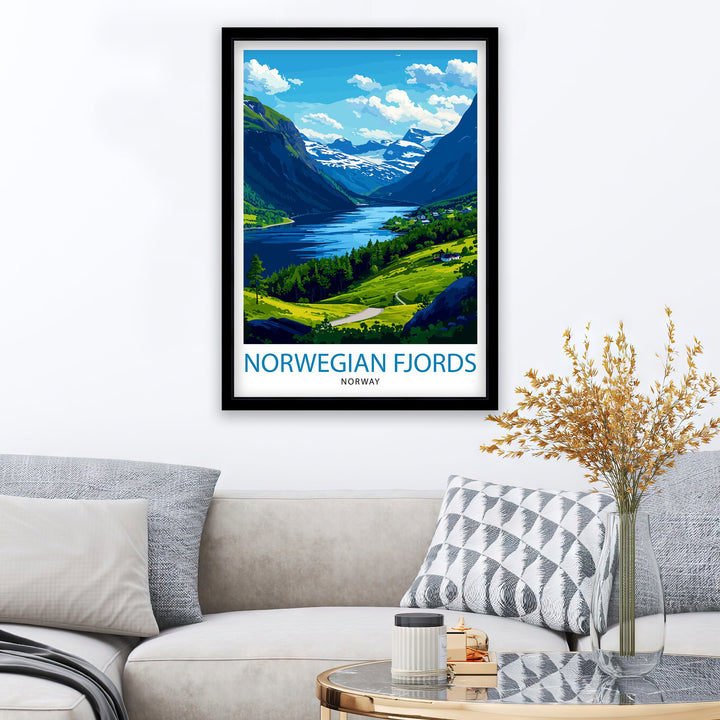 Norwegian Fjords Print Majestic Norway Landscape Art Scenic Fjord Poster Nordic Nature Wall Decor Norway Travel Illustration Beautiful