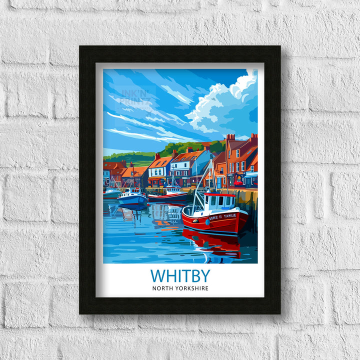Whitby Harbour Travel Print Whitby Wall Decor Whitby Home Living Decor Whitby Illustration Travel Poster Gift For Whitby UK Home Decor