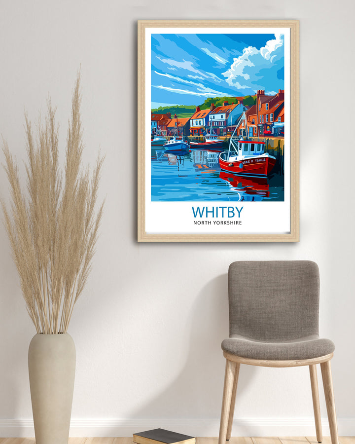 Whitby Harbour Travel Print Whitby Wall Decor Whitby Home Living Decor Whitby Illustration Travel Poster Gift For Whitby UK Home Decor
