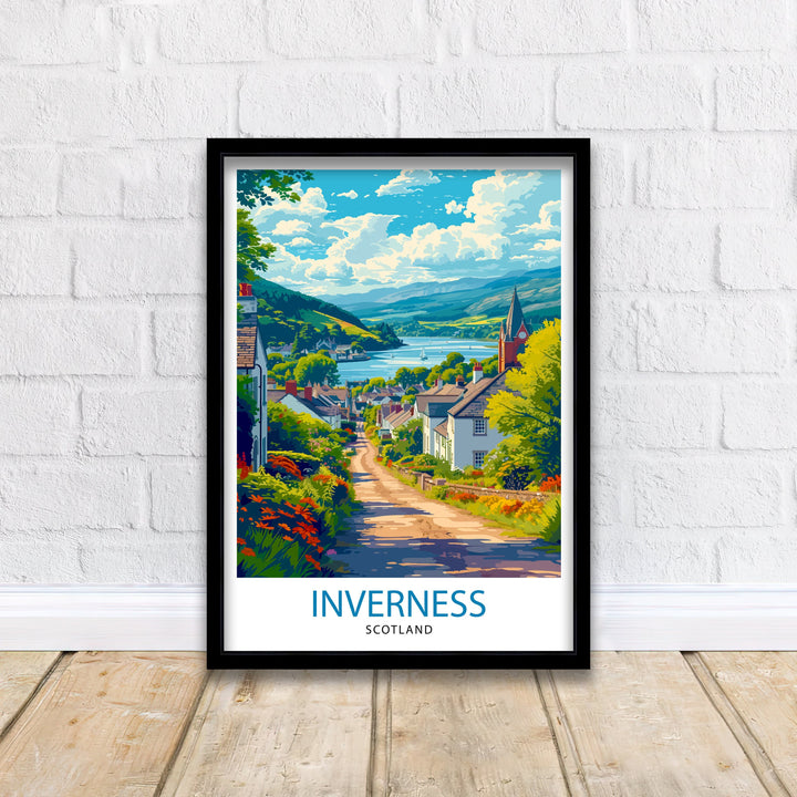 Inverness Scotland Print Highland City Art Scottish Landscape Poster Loch Ness Wall Decor UK Urban Illustration Celtic Heritage Artwork