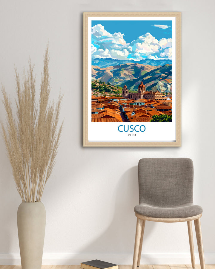 Cusco Peru Travel Poster Ancient Inca Capital Art Andean Cityscape Poster Peruvian Culture