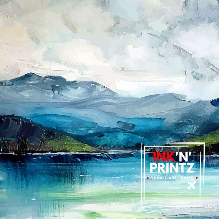 Derwentwater Abstract Art Poster Lake District Impressions Watercolor Lake Scene Cumbrian Lakes