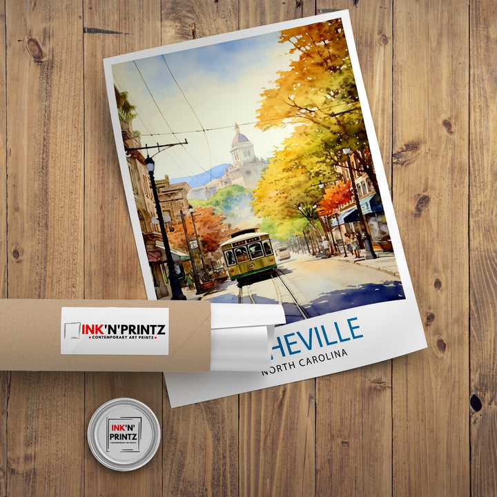 Asheville North Carolina Travel Poster Blue Ridge Mountains Art Southern Charm Poster