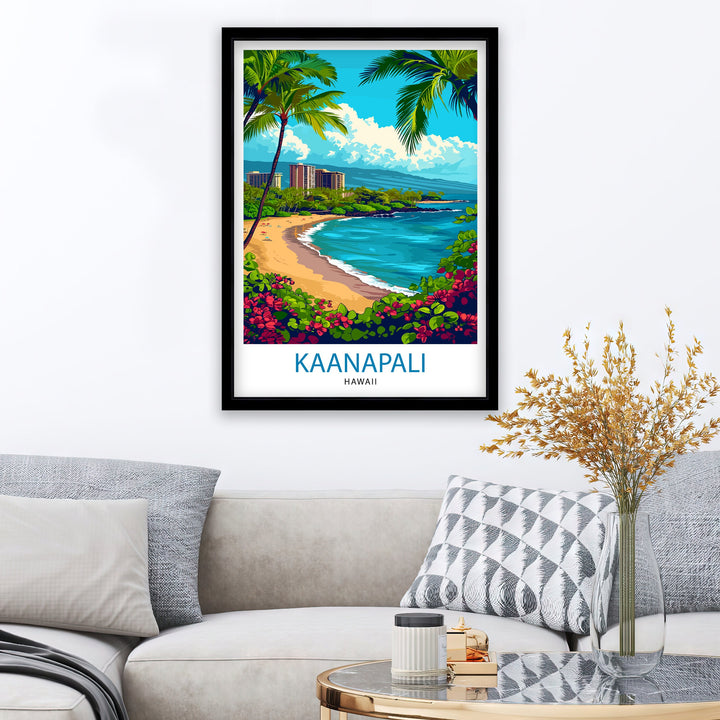 Kaanapali Beach Travel Poster Hawaii Wall Art Maui Island Decor Kaanapali Beach Illustration Travel Poster Gift Beach House Decor