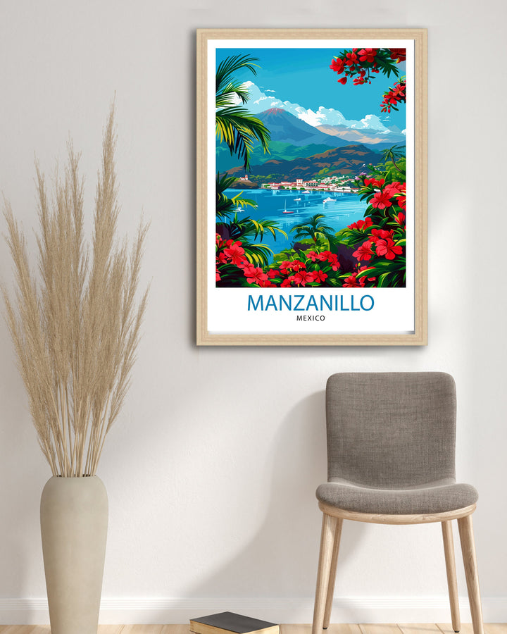 Manzanillo Mexico Travel Poster Tropical Paradise Art Mexican Beach Resort Poster Pacific Coast