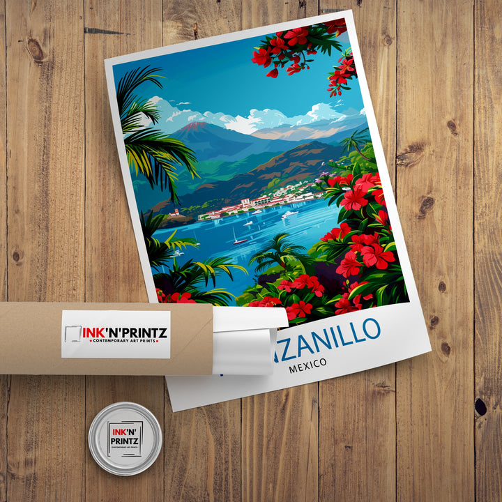 Manzanillo Mexico Travel Poster Tropical Paradise Art Mexican Beach Resort Poster Pacific Coast