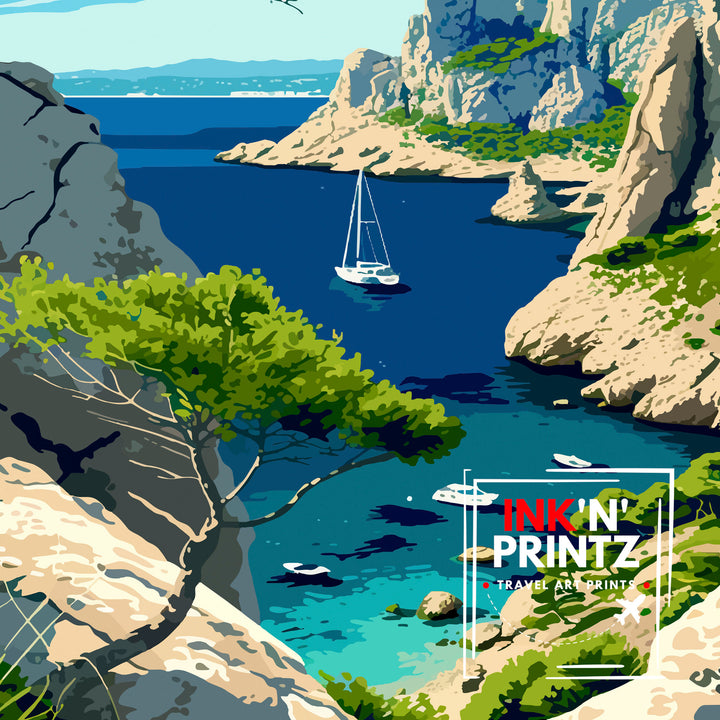 Calanques National Park Poster French Riviera Art Mediterranean Coast Poster Provence Landscape