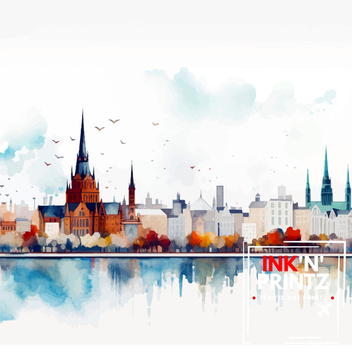 Glasgow Skyline Art Poster Scottish Cityscape Poster Urban Glasgow