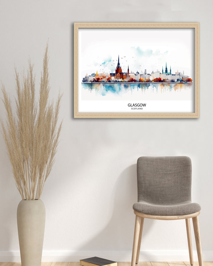 Glasgow Skyline Art Poster Scottish Cityscape Poster Urban Glasgow