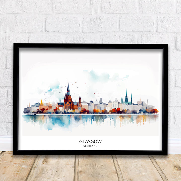 Glasgow Skyline Art Poster Scottish Cityscape Poster Urban Glasgow
