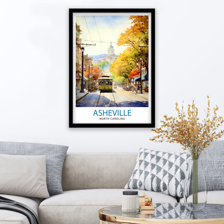 Asheville North Carolina Travel Poster Blue Ridge Mountains Art Southern Charm Poster