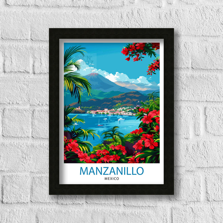 Manzanillo Mexico Travel Poster Tropical Paradise Art Mexican Beach Resort Poster Pacific Coast
