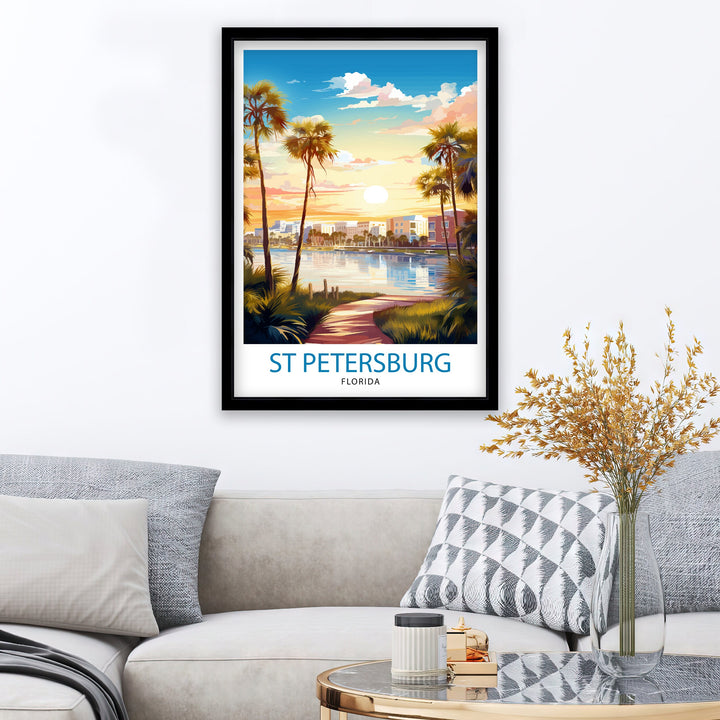 St. Petersburg Florida Travel Poster St. Pete Wall Art Florida Beach Decor St. Petersburg Illustration Travel Poster Gift for Florida Lover