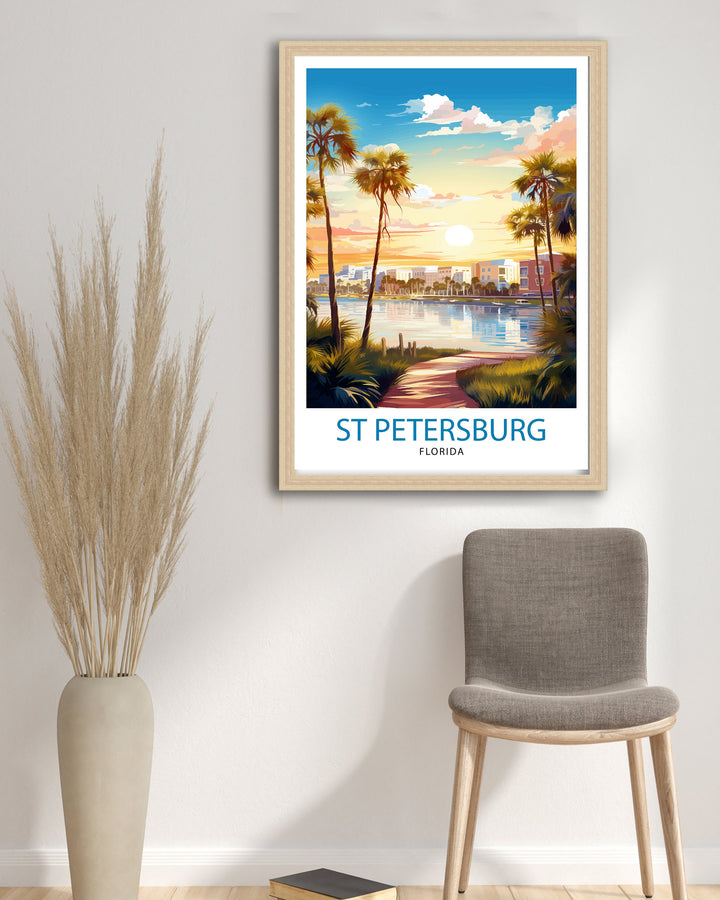 St. Petersburg Florida Travel Poster St. Pete Wall Art Florida Beach Decor St. Petersburg Illustration Travel Poster Gift for Florida Lover
