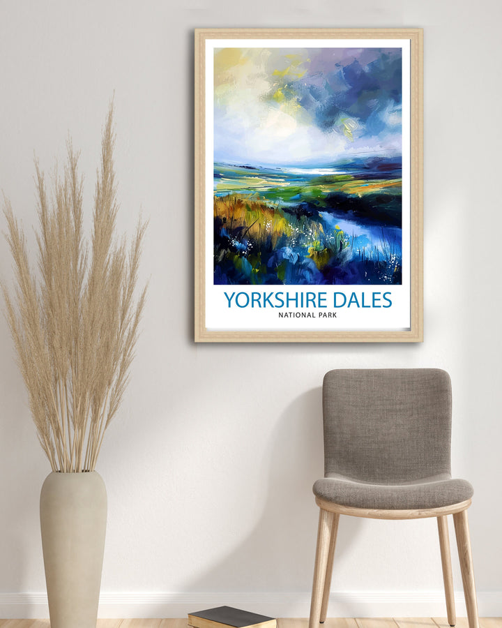 Yorkshire Dales Travel Poster Wall Art, Home Decor Yorkshire Dales Illustration Travel Poster Gift For UK Travelers England Home Decor