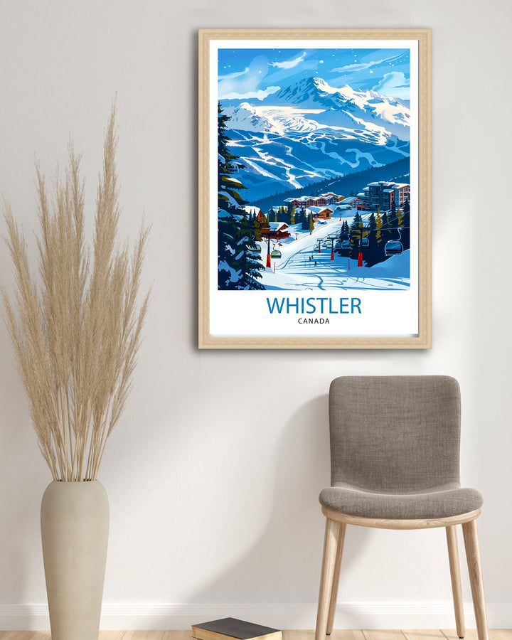 Whistler Ski Resort Travel Poster Canadian Winter Wonderland Art Mountain Slopes Poster British Columbia Skiing