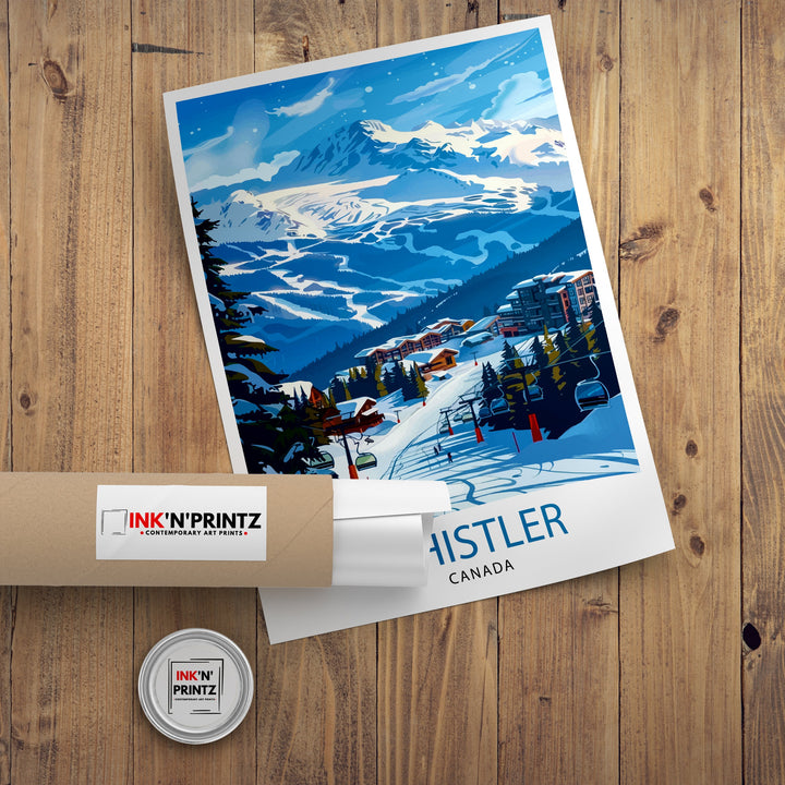 Whistler Ski Resort Travel Poster Canadian Winter Wonderland Art Mountain Slopes Poster British Columbia Skiing