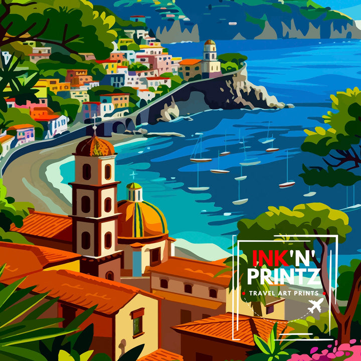 Amalfi Coast Italy Travel Poster Amalfi Coast