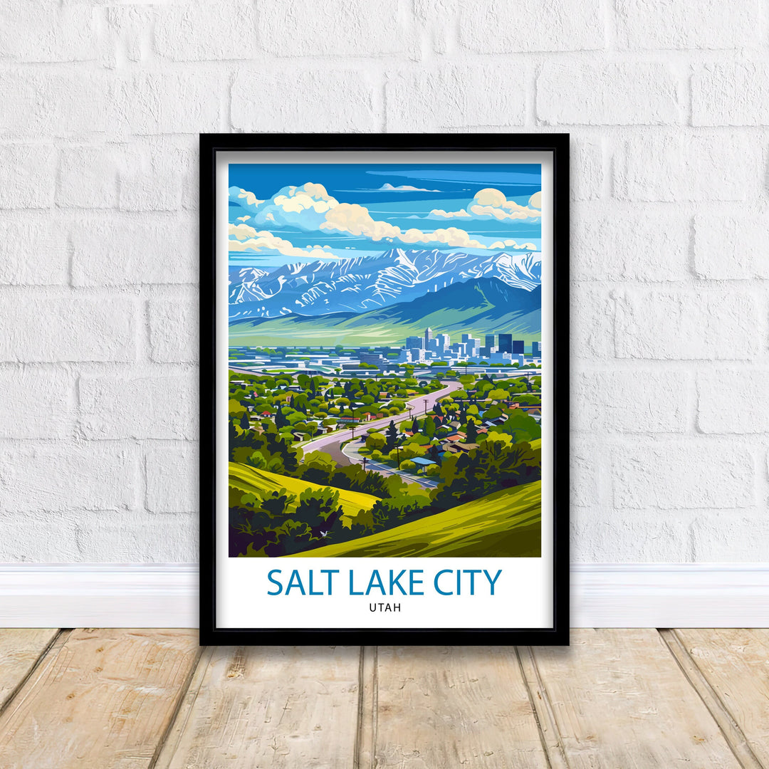 Salt Lake City Utah Poster Urban Mountain Art Great Salt Lake Poster Utah Capital