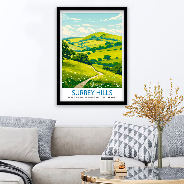 Surrey Hills Travel Poster Wall Art Surrey Hills Wall Hanging Home Décor Surrey Hills Gift Art Lovers England Art Lover Gift Poster Art