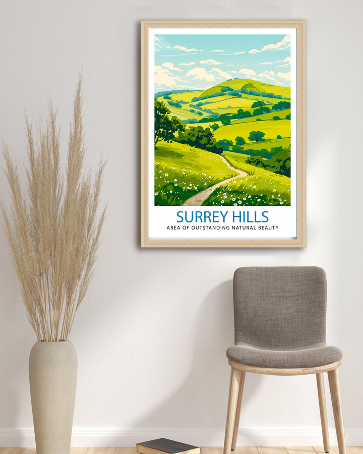 Surrey Hills Travel Poster Wall Art Surrey Hills Wall Hanging Home Décor Surrey Hills Gift Art Lovers England Art Lover Gift Poster Art