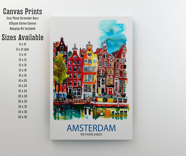 Amsterdam Travel Poster Amsterdam Wall Art Amsterdam Cityscape Netherlands Illustration Amsterdam Travel Poster Gift for Amsterdam Lovers