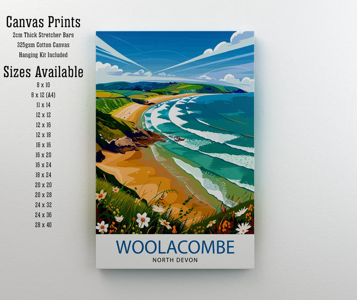 Woolacombe North Devon Travel Print Wall Decor Wall Art Woolacombe Wall Hanging Home Décor Woolacombe Gift Art Lovers UK Art Lover Gift